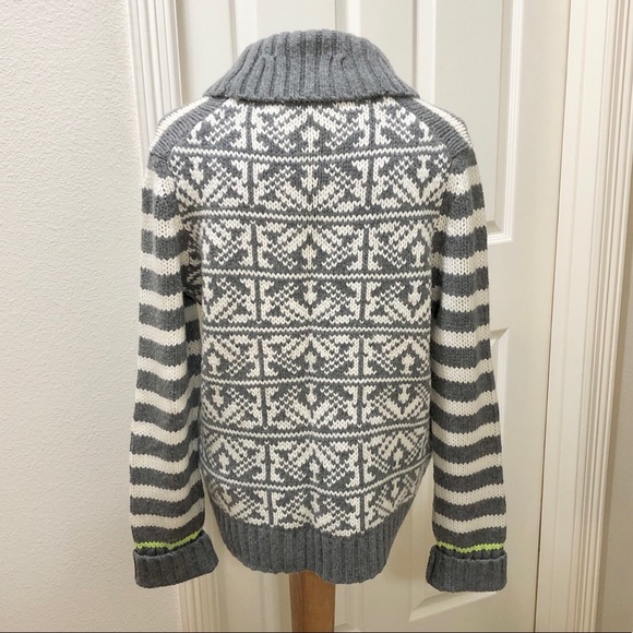 Gap Women’s Nordic Style Gray/White/Lime Cardigan Sweater w/Shawl Collar - L - Picture 4 of 15
